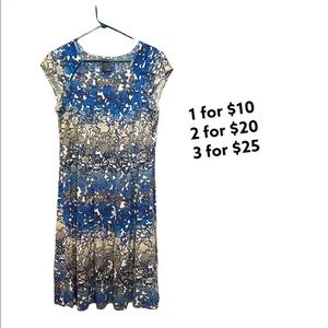 Blue/Tan print dress size 8 Gabby Sky
